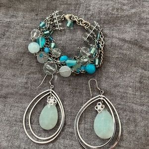 Bracelet and Earrings.  Matching, pretty light blue stone.